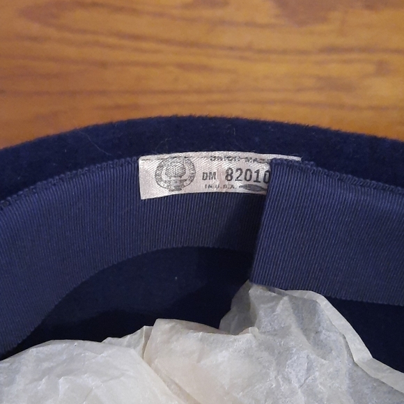 Navy Velour French style Vintage Hat with netted feather accent